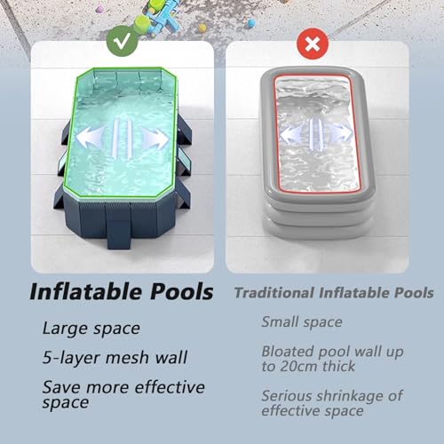 Foldable Swimming Pool Portable Pool for Kids and Adults Includes Patches Rectangular Shaped with Sturdy Support for Backyard arden, Backyard, Lawn(2.6m/8.5ft)