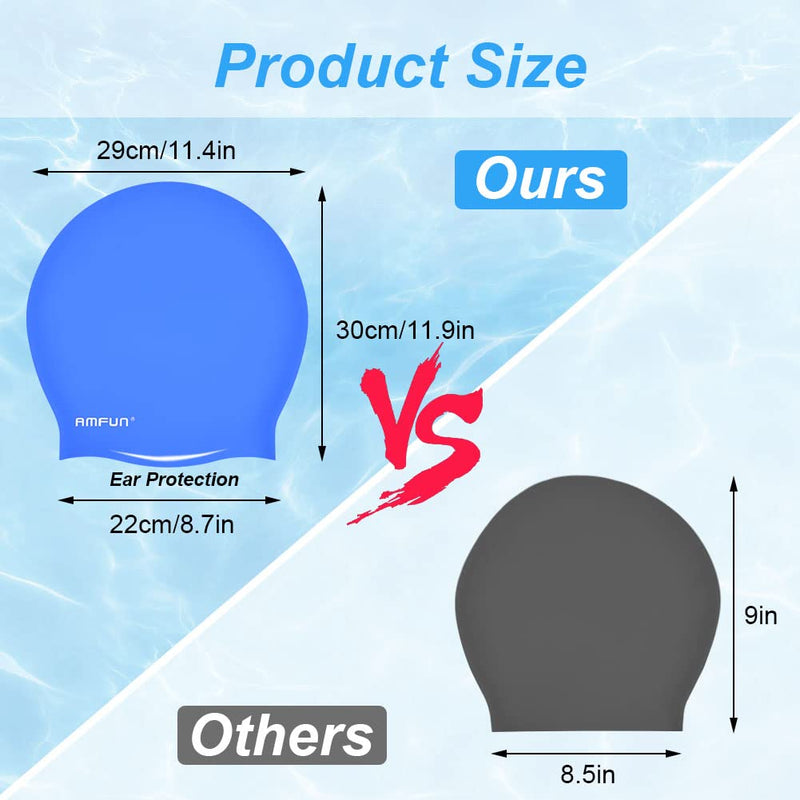 AMFUN Silicone Cover Ears Swimming Caps, Adult Unisex Swim Hat for Long Hair, Elastic Anti-slip Swimming Hat, Hypoallergenic Waterproof Swimming Caps for Men and Women