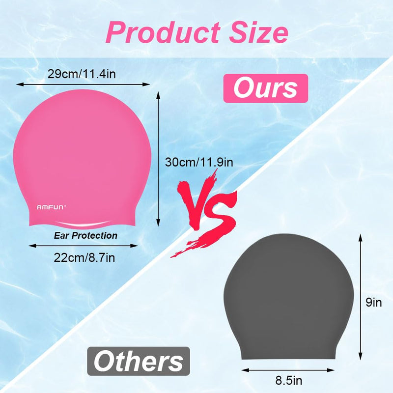 AMFUN Silicone Cover Ears Swimming Caps, Adult Unisex Swim Hat for Long Hair, Elastic Anti-slip Swimming Hat, Hypoallergenic Waterproof Swimming Caps for Men and Women