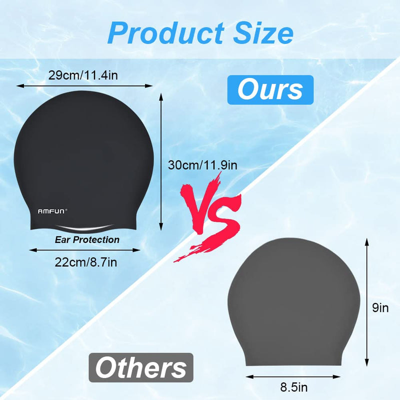 AMFUN Silicone Cover Ears Swimming Caps, Adult Unisex Swim Hat for Long Hair, Elastic Anti-slip Swimming Hat, Hypoallergenic Waterproof Swimming Caps for Men and Women
