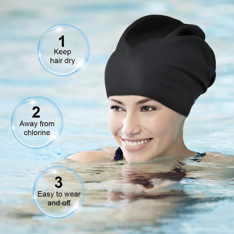 AMFUN Silicone Cover Ears Swimming Caps, Adult Unisex Swim Hat for Long Hair, Elastic Anti-slip Swimming Hat, Hypoallergenic Waterproof Swimming Caps for Men and Women