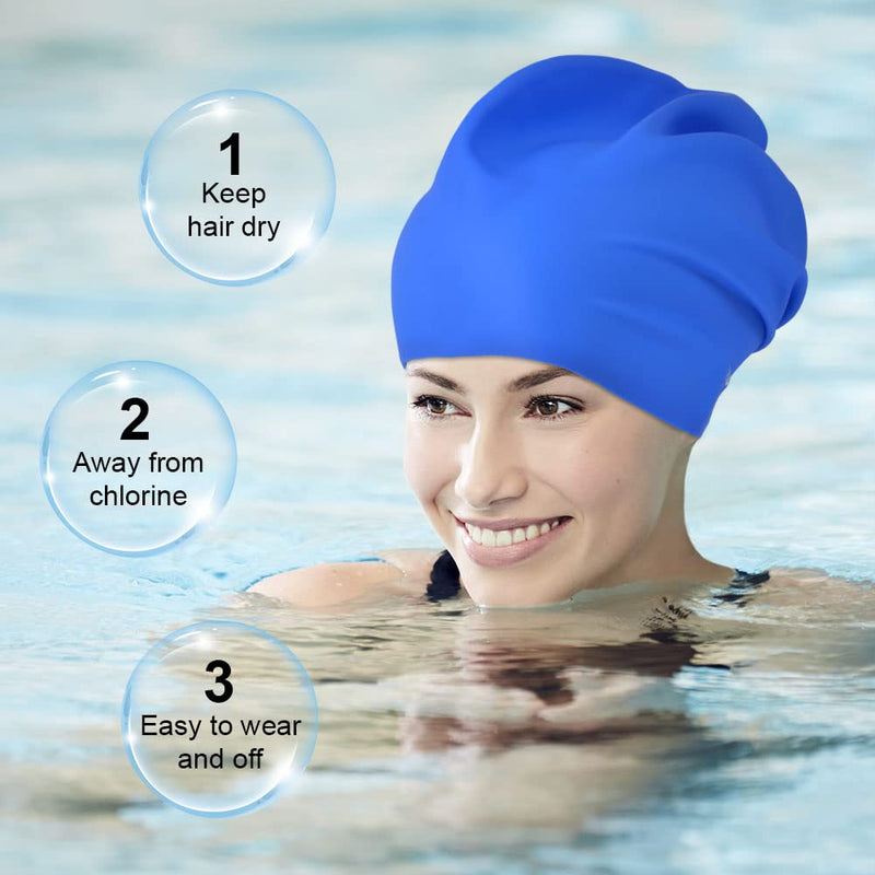 AMFUN Silicone Cover Ears Swimming Caps, Adult Unisex Swim Hat for Long Hair, Elastic Anti-slip Swimming Hat, Hypoallergenic Waterproof Swimming Caps for Men and Women