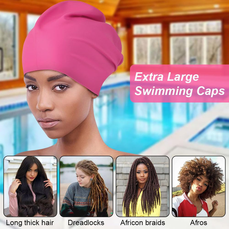 AMFUN Silicone Cover Ears Swimming Caps, Adult Unisex Swim Hat for Long Hair, Elastic Anti-slip Swimming Hat, Hypoallergenic Waterproof Swimming Caps for Men and Women
