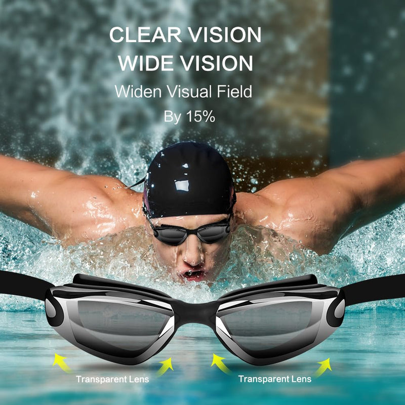 Hurdilen Swim Goggles, Swimming Goggles Anti-Fog UV Protection Coated Lens No Leaking with Swim Cap,Nose Clip,Earplugs,Case for Men Women Adult Youth Kids