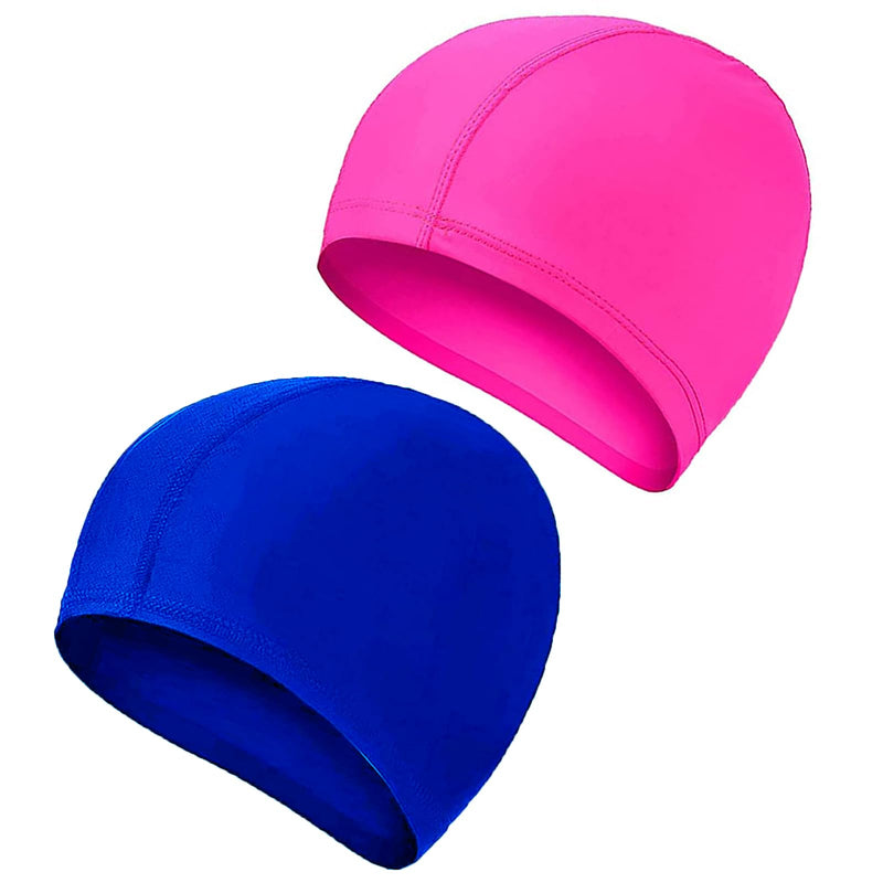 2 Pcs Swimming Caps for Kids Girls Boys and Adult Teenager,Comfortable Light Swimming Caps,Super Stretch No Pull Hair Swim Hats for Long and Short Hair