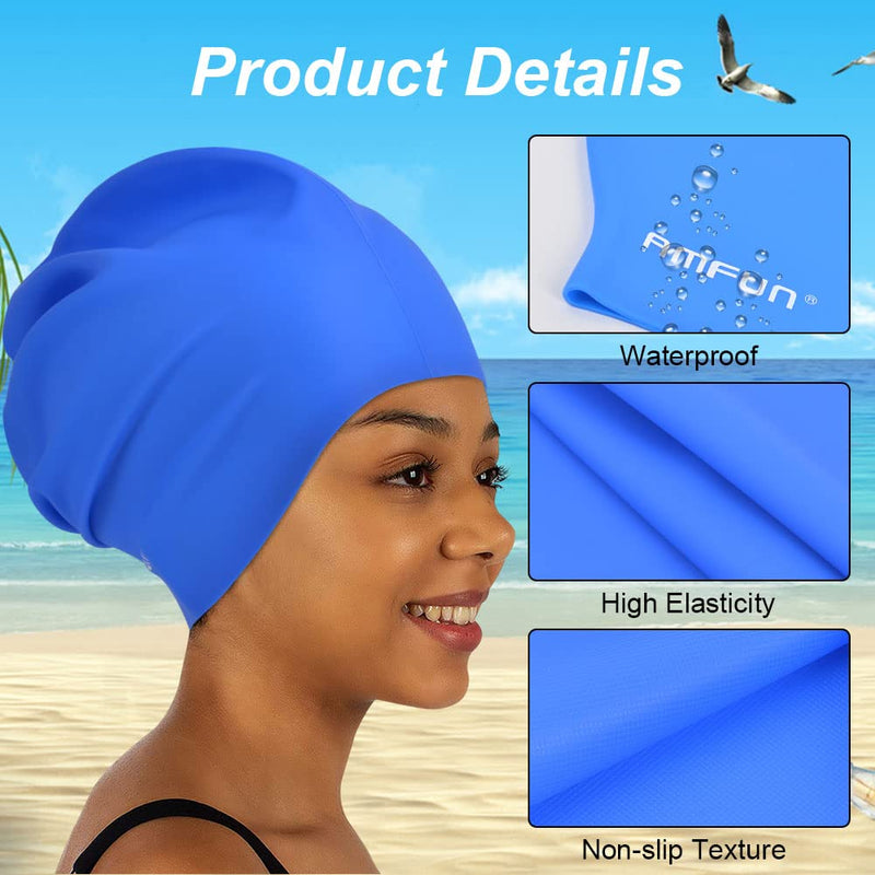 AMFUN Silicone Cover Ears Swimming Caps, Adult Unisex Swim Hat for Long Hair, Elastic Anti-slip Swimming Hat, Hypoallergenic Waterproof Swimming Caps for Men and Women