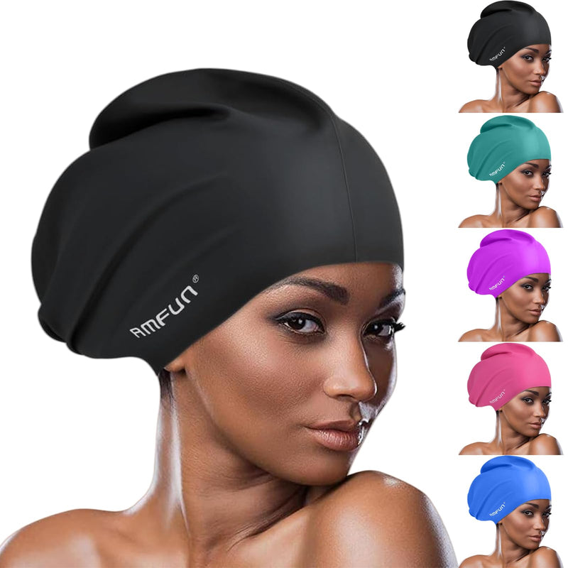 AMFUN Silicone Cover Ears Swimming Caps, Adult Unisex Swim Hat for Long Hair, Elastic Anti-slip Swimming Hat, Hypoallergenic Waterproof Swimming Caps for Men and Women