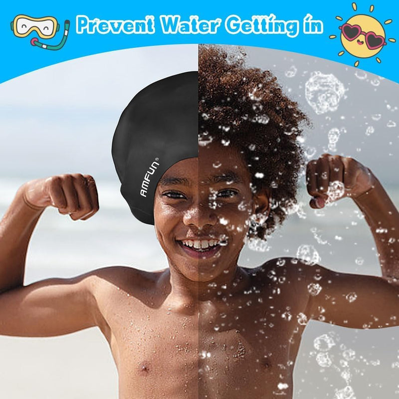 AMFUN Silicone Cover Ears Swimming Caps, Adult Unisex Swim Hat for Long Hair, Elastic Anti-slip Swimming Hat, Hypoallergenic Waterproof Swimming Caps for Men and Women