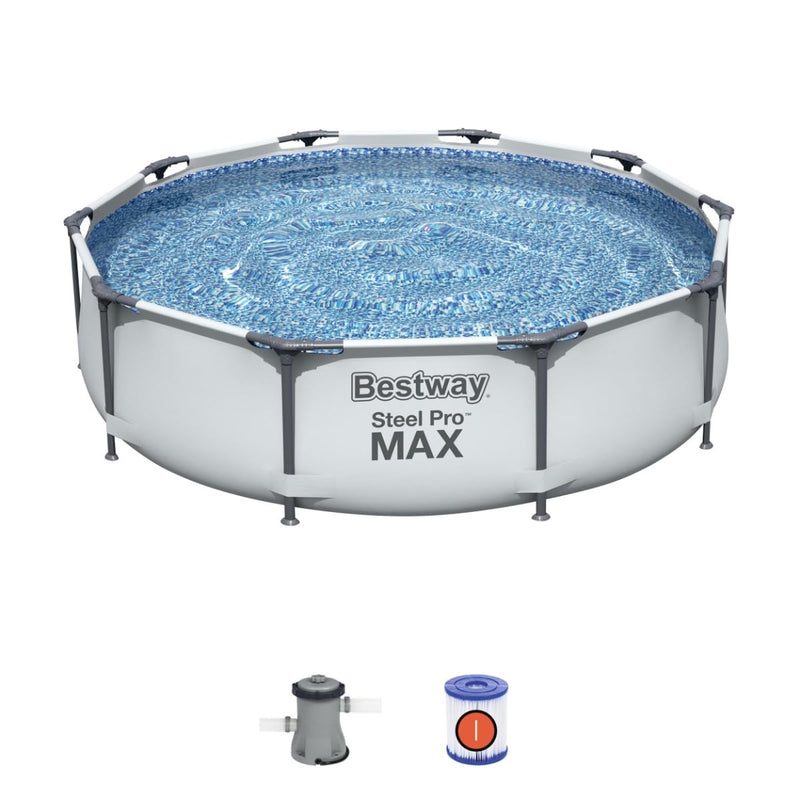 Bestway Steel Pro Max | Round Frame Swimming Pool with Filter Pump, Above Ground Frame Pools, Grey, 10’