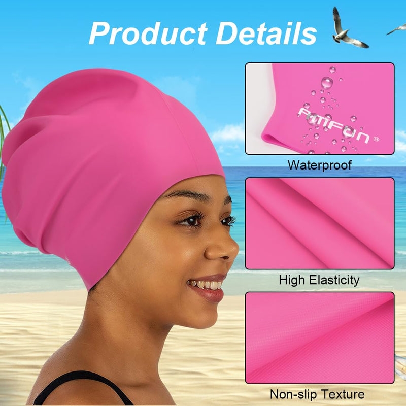 AMFUN Silicone Cover Ears Swimming Caps, Adult Unisex Swim Hat for Long Hair, Elastic Anti-slip Swimming Hat, Hypoallergenic Waterproof Swimming Caps for Men and Women