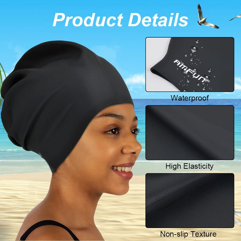 AMFUN Silicone Cover Ears Swimming Caps, Adult Unisex Swim Hat for Long Hair, Elastic Anti-slip Swimming Hat, Hypoallergenic Waterproof Swimming Caps for Men and Women