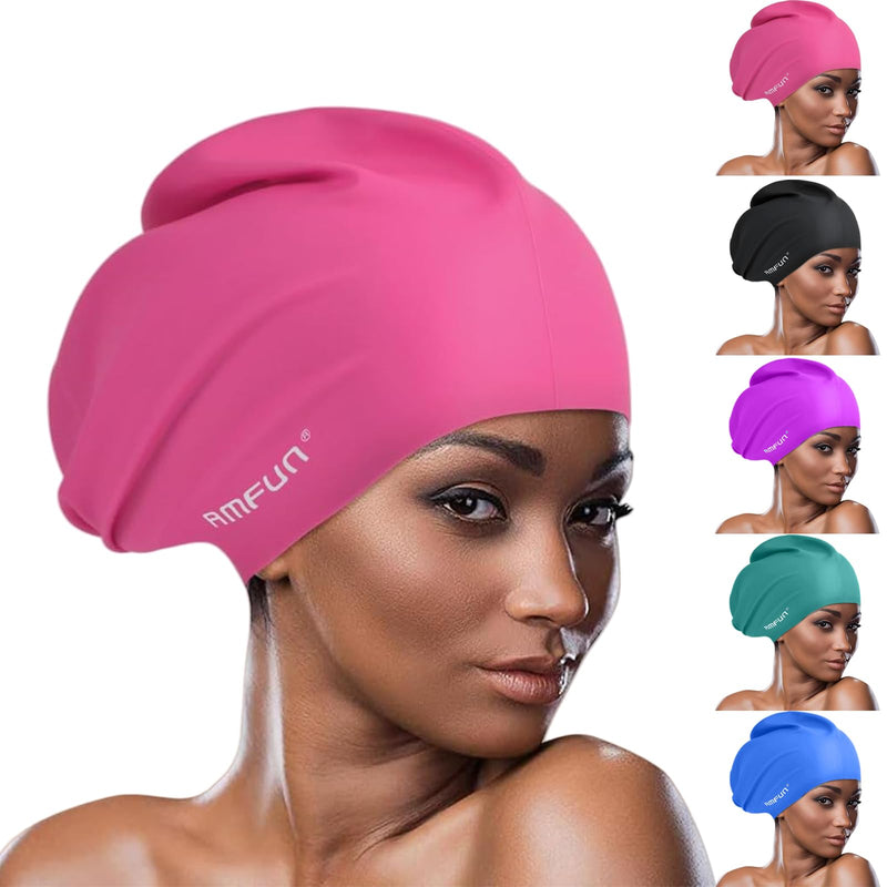AMFUN Silicone Cover Ears Swimming Caps, Adult Unisex Swim Hat for Long Hair, Elastic Anti-slip Swimming Hat, Hypoallergenic Waterproof Swimming Caps for Men and Women