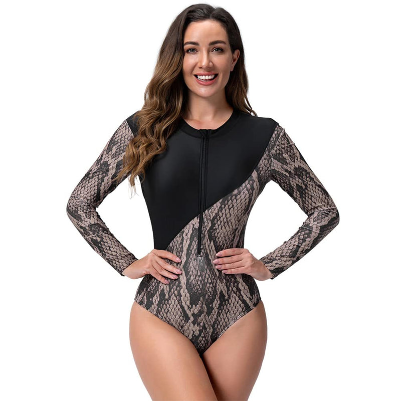 FYMNSI Women's Short/Long Sleeve One-Piece Swimsuit with Tropical Floral Print Zipper Front Rash Guard Bathing Suit Beachwear