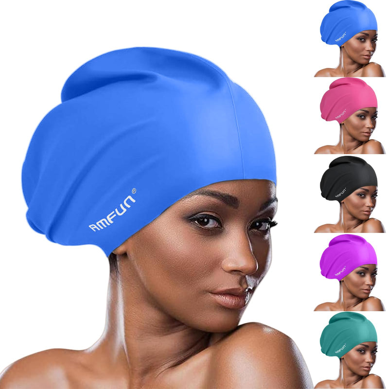 AMFUN Silicone Cover Ears Swimming Caps, Adult Unisex Swim Hat for Long Hair, Elastic Anti-slip Swimming Hat, Hypoallergenic Waterproof Swimming Caps for Men and Women