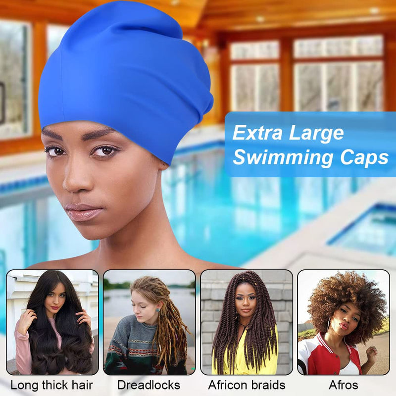 AMFUN Silicone Cover Ears Swimming Caps, Adult Unisex Swim Hat for Long Hair, Elastic Anti-slip Swimming Hat, Hypoallergenic Waterproof Swimming Caps for Men and Women