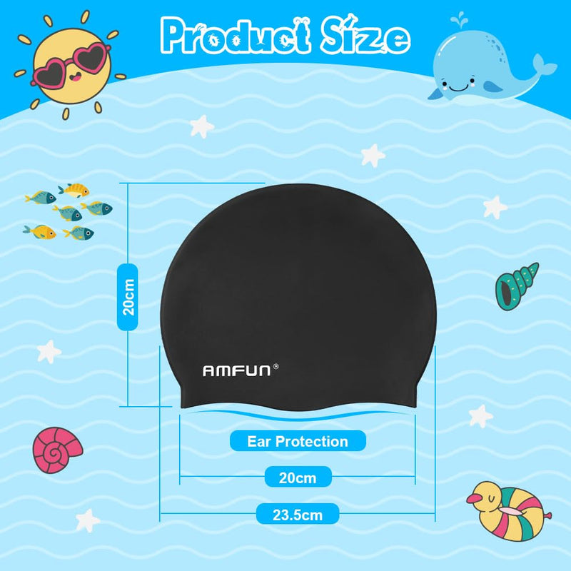 AMFUN Silicone Cover Ears Swimming Caps, Adult Unisex Swim Hat for Long Hair, Elastic Anti-slip Swimming Hat, Hypoallergenic Waterproof Swimming Caps for Men and Women