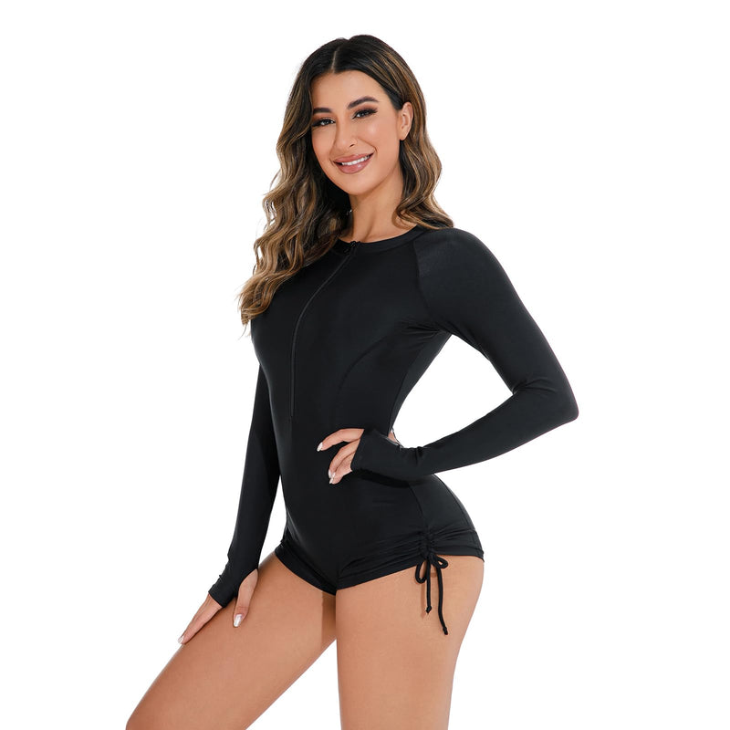 FYMNSI Women's Short/Long Sleeve One-Piece Swimsuit with Tropical Floral Print Zipper Front Rash Guard Bathing Suit Beachwear
