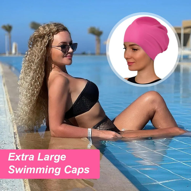AMFUN Silicone Cover Ears Swimming Caps, Adult Unisex Swim Hat for Long Hair, Elastic Anti-slip Swimming Hat, Hypoallergenic Waterproof Swimming Caps for Men and Women