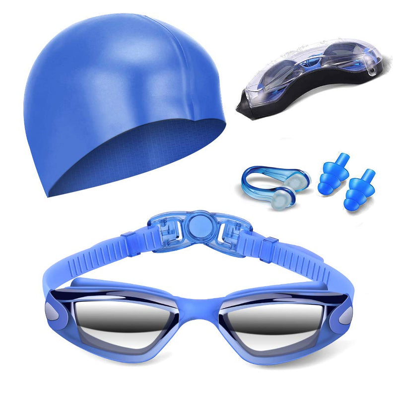Hurdilen Swim Goggles, Swimming Goggles Anti-Fog UV Protection Coated Lens No Leaking with Swim Cap,Nose Clip,Earplugs,Case for Men Women Adult Youth Kids