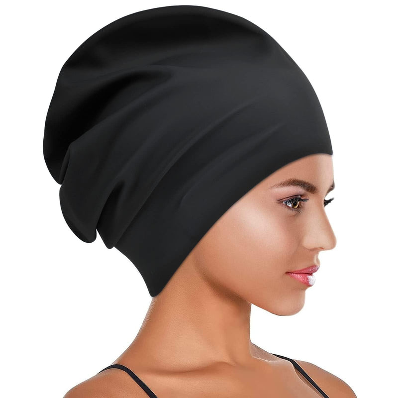 AMFUN Silicone Cover Ears Swimming Caps, Adult Unisex Swim Hat for Long Hair, Elastic Anti-slip Swimming Hat, Hypoallergenic Waterproof Swimming Caps for Men and Women