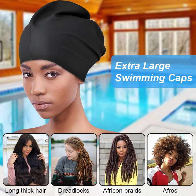 AMFUN Silicone Cover Ears Swimming Caps, Adult Unisex Swim Hat for Long Hair, Elastic Anti-slip Swimming Hat, Hypoallergenic Waterproof Swimming Caps for Men and Women