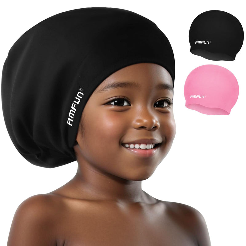 AMFUN Silicone Cover Ears Swimming Caps, Adult Unisex Swim Hat for Long Hair, Elastic Anti-slip Swimming Hat, Hypoallergenic Waterproof Swimming Caps for Men and Women