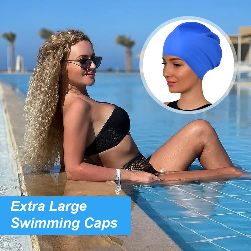 AMFUN Silicone Cover Ears Swimming Caps, Adult Unisex Swim Hat for Long Hair, Elastic Anti-slip Swimming Hat, Hypoallergenic Waterproof Swimming Caps for Men and Women