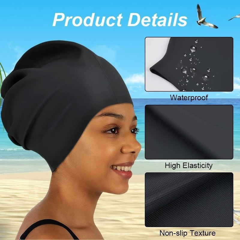 AMFUN Silicone Cover Ears Swimming Caps, Adult Unisex Swim Hat for Long Hair, Elastic Anti-slip Swimming Hat, Hypoallergenic Waterproof Swimming Caps for Men and Women