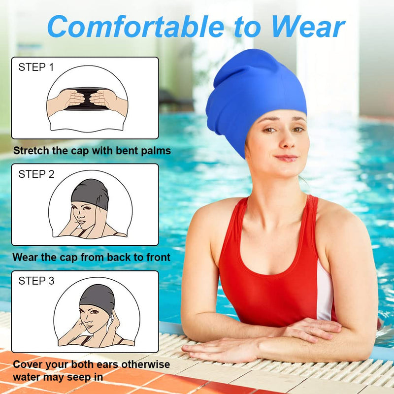 AMFUN Silicone Cover Ears Swimming Caps, Adult Unisex Swim Hat for Long Hair, Elastic Anti-slip Swimming Hat, Hypoallergenic Waterproof Swimming Caps for Men and Women