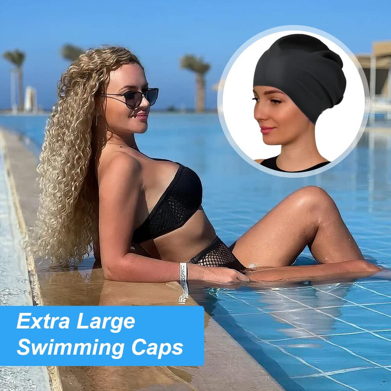 AMFUN Silicone Cover Ears Swimming Caps, Adult Unisex Swim Hat for Long Hair, Elastic Anti-slip Swimming Hat, Hypoallergenic Waterproof Swimming Caps for Men and Women