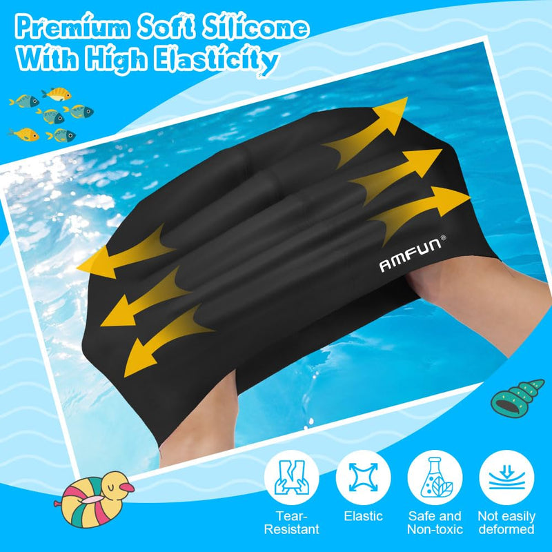 AMFUN Silicone Cover Ears Swimming Caps, Adult Unisex Swim Hat for Long Hair, Elastic Anti-slip Swimming Hat, Hypoallergenic Waterproof Swimming Caps for Men and Women