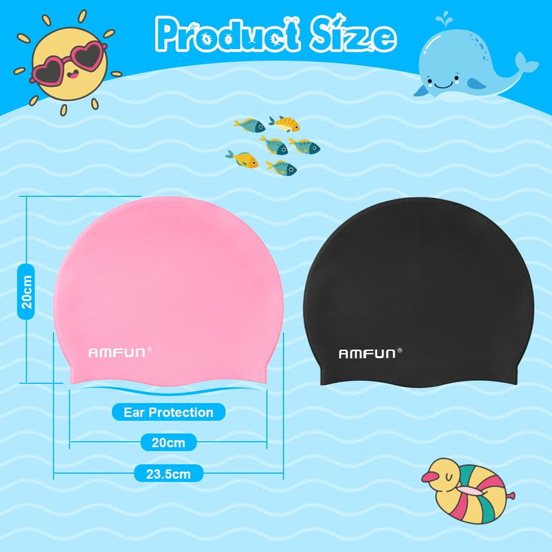 AMFUN Silicone Cover Ears Swimming Caps, Adult Unisex Swim Hat for Long Hair, Elastic Anti-slip Swimming Hat, Hypoallergenic Waterproof Swimming Caps for Men and Women