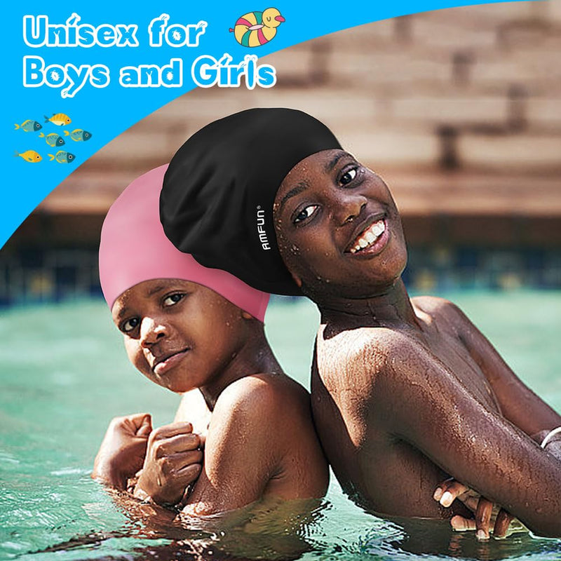 AMFUN Silicone Cover Ears Swimming Caps, Adult Unisex Swim Hat for Long Hair, Elastic Anti-slip Swimming Hat, Hypoallergenic Waterproof Swimming Caps for Men and Women