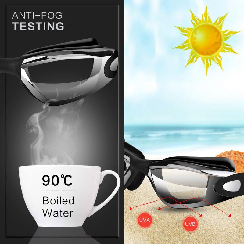Hurdilen Swim Goggles, Swimming Goggles Anti-Fog UV Protection Coated Lens No Leaking with Swim Cap,Nose Clip,Earplugs,Case for Men Women Adult Youth Kids
