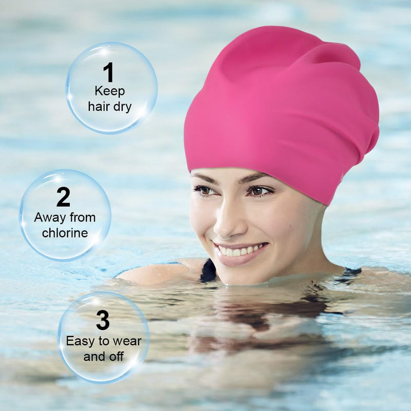 AMFUN Silicone Cover Ears Swimming Caps, Adult Unisex Swim Hat for Long Hair, Elastic Anti-slip Swimming Hat, Hypoallergenic Waterproof Swimming Caps for Men and Women
