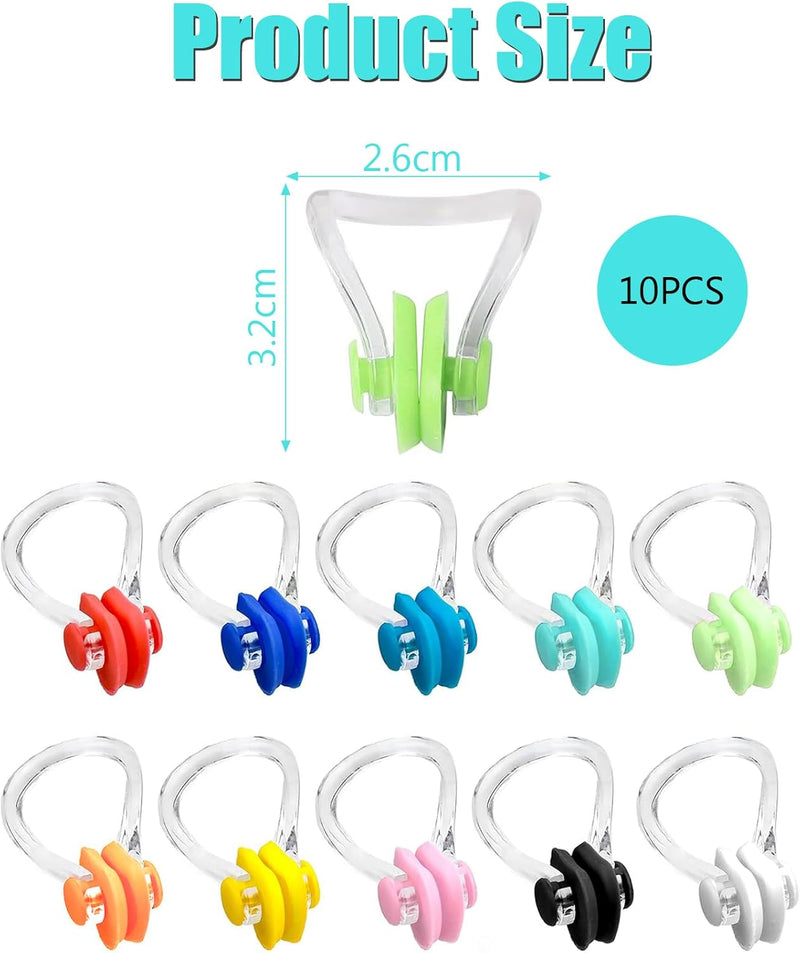 NAYAGOGO 10 Pcs 10 Colors Nose Clips Swimming, Nose Plug Reusable Waterproof Nose Protector, Waterproof Training Swim Nose Protector Plug, for Swimmers, Beginners