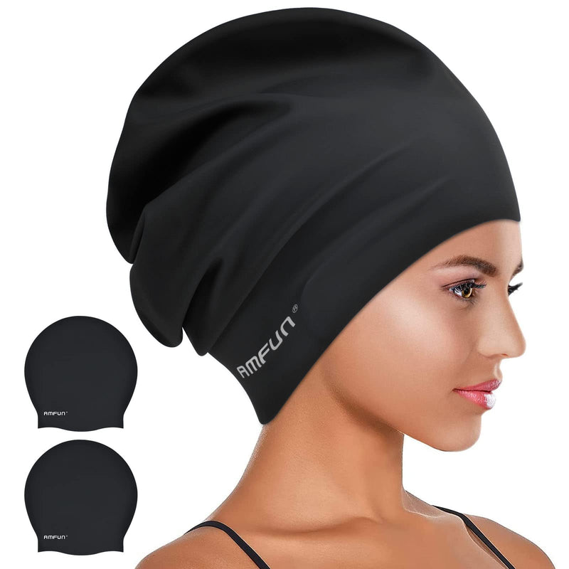 AMFUN Silicone Cover Ears Swimming Caps, Adult Unisex Swim Hat for Long Hair, Elastic Anti-slip Swimming Hat, Hypoallergenic Waterproof Swimming Caps for Men and Women