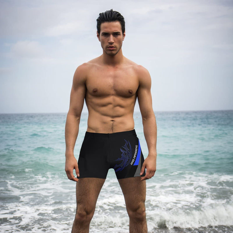 HHD Men's Swimming Trunks Black Trunks Suitable for Beach or Swimming Boxer Swimsuit Bottoms M, L, or XL