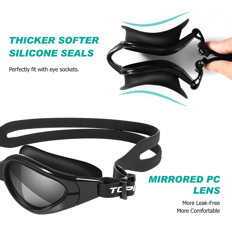 TOPLUS Swimming Goggles - Adult Unisex Swim Goggles with No Leaking, Anti Fog, UV Protection for Men, Women, Kids 8+