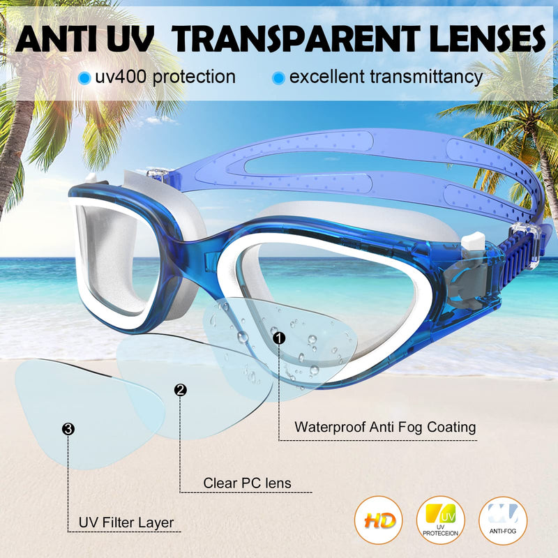 Adult Swimming Goggles,Polarized Open Water Goggles Swimming Anti Fog UV Protection No Leakage Clear Vision Easy to Adjust for Adults Men Women Teenagers