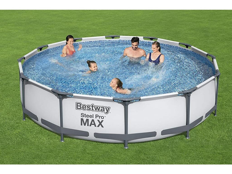 Bestway Steel Pro Max | Round Frame Swimming Pool with Filter Pump, Above Ground Frame Pools, Grey, 10’