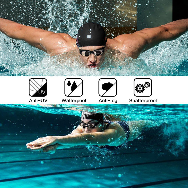 Hurdilen Swim Goggles, Swimming Goggles Anti-Fog UV Protection Coated Lens No Leaking with Swim Cap,Nose Clip,Earplugs,Case for Men Women Adult Youth Kids