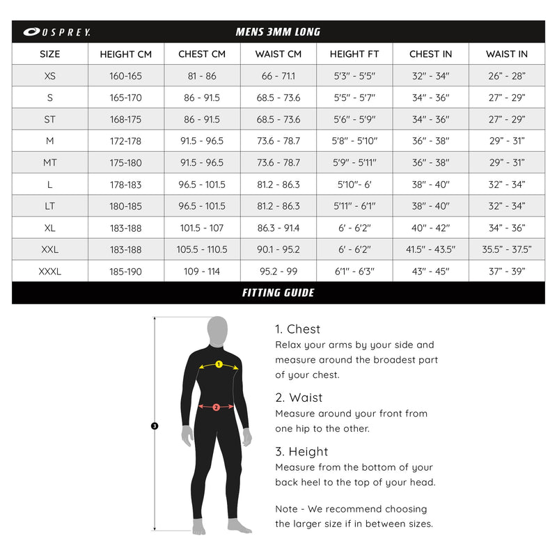 Osprey Men's Full Length 3 mm Summer Wetsuit, Adult Neoprene Surfing Diving Wetsuit, Origin