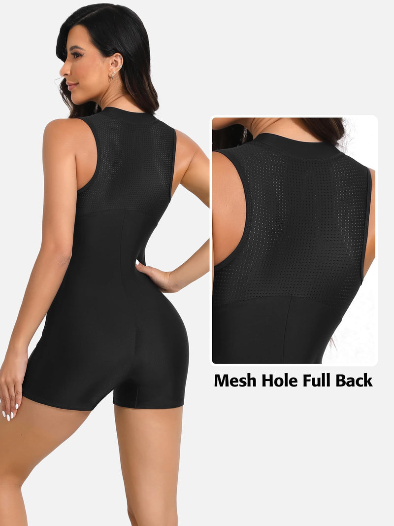 ATTRACO Womens One Piece Zip Up Swimming Costume Boyleg Modest Swimwear Athletic Swimming Suit