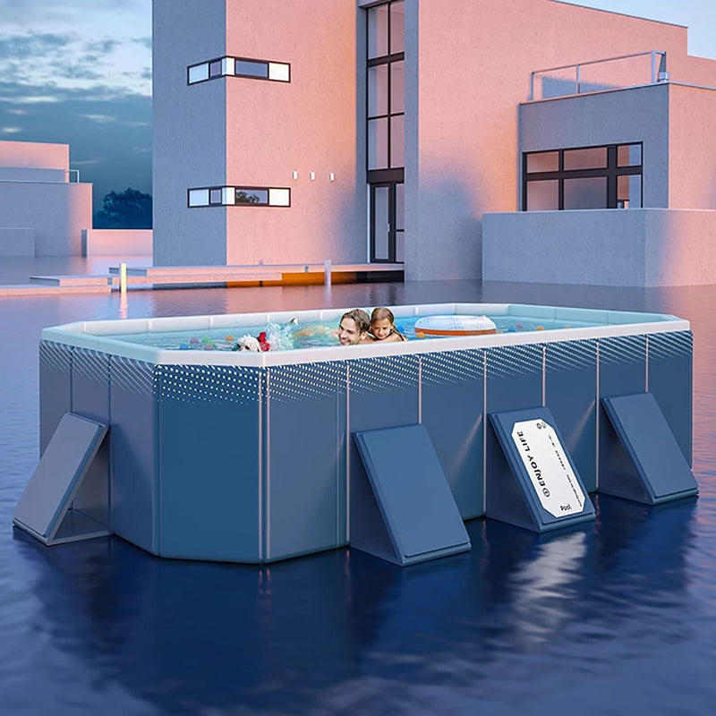 Foldable Swimming Pool Portable Pool for Kids and Adults Includes Patches Rectangular Shaped with Sturdy Support for Backyard arden, Backyard, Lawn(2.6m/8.5ft)