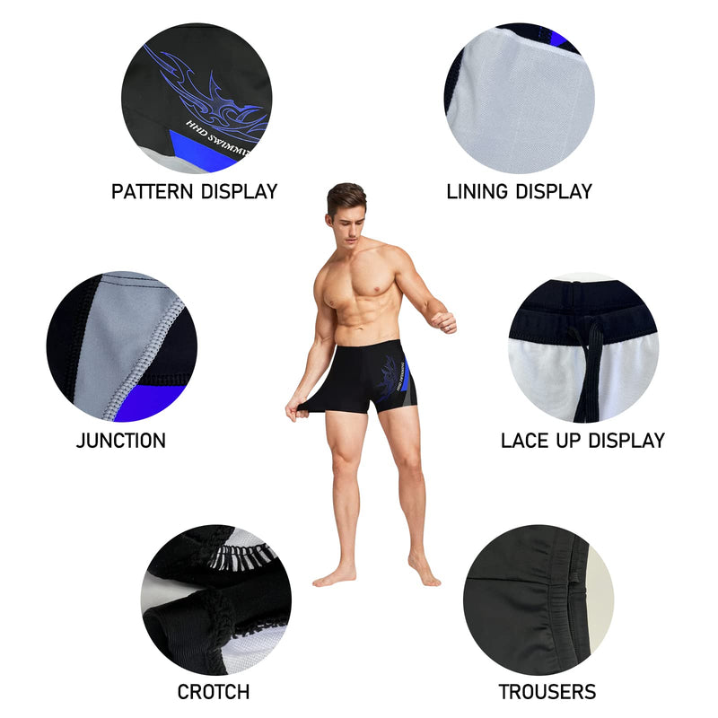 HHD Men's Swimming Trunks Black Trunks Suitable for Beach or Swimming Boxer Swimsuit Bottoms M, L, or XL