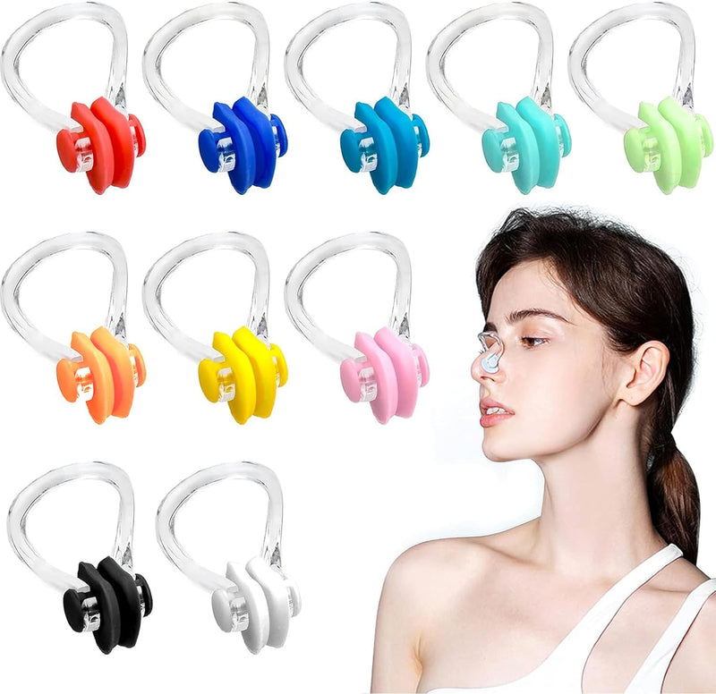 NAYAGOGO 10 Pcs 10 Colors Nose Clips Swimming, Nose Plug Reusable Waterproof Nose Protector, Waterproof Training Swim Nose Protector Plug, for Swimmers, Beginners