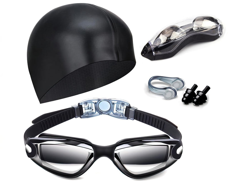 Hurdilen Swim Goggles, Swimming Goggles Anti-Fog UV Protection Coated Lens No Leaking with Swim Cap,Nose Clip,Earplugs,Case for Men Women Adult Youth Kids