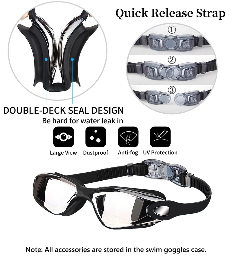 Hurdilen Swim Goggles, Swimming Goggles Anti-Fog UV Protection Coated Lens No Leaking with Swim Cap,Nose Clip,Earplugs,Case for Men Women Adult Youth Kids