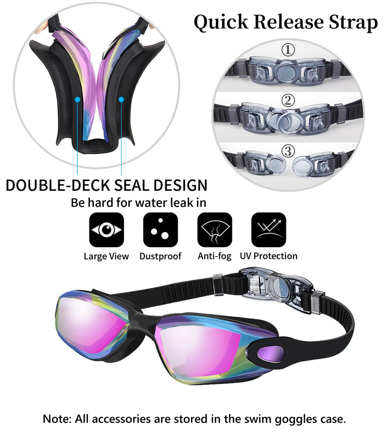 Hurdilen Swim Goggles, Swimming Goggles Anti-Fog UV Protection Coated Lens No Leaking with Swim Cap,Nose Clip,Earplugs,Case for Men Women Adult Youth Kids
